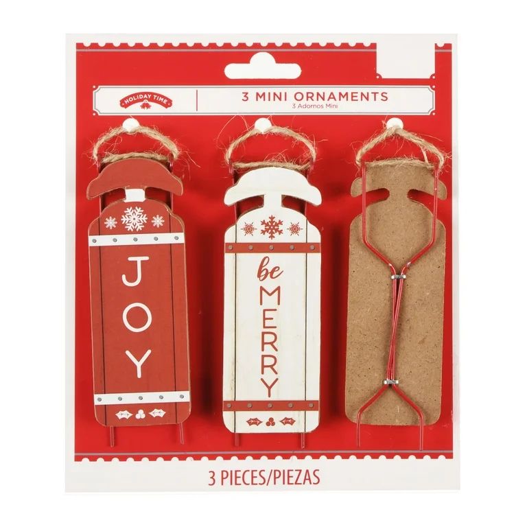 Holiday Time Charming Word Sled Christmas Ornaments, 6.13", 3 Count | Walmart (US)
