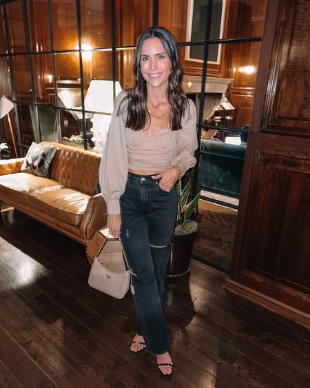 Corset top: true to size (S) 
Jeans: true to size (26L) 
Heels: true to size 
Miranda Frye code STYLED 

Night out outfit 
Prada re edition 2005 

#LTKCon 

#LTKSeasonal #LTKunder100