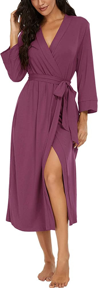 VINTATRE Women Kimono Robes Long Knit Bathrobe Lightweight Soft Knit Sleepwear V-neck Casual Ladies  | Amazon (US)