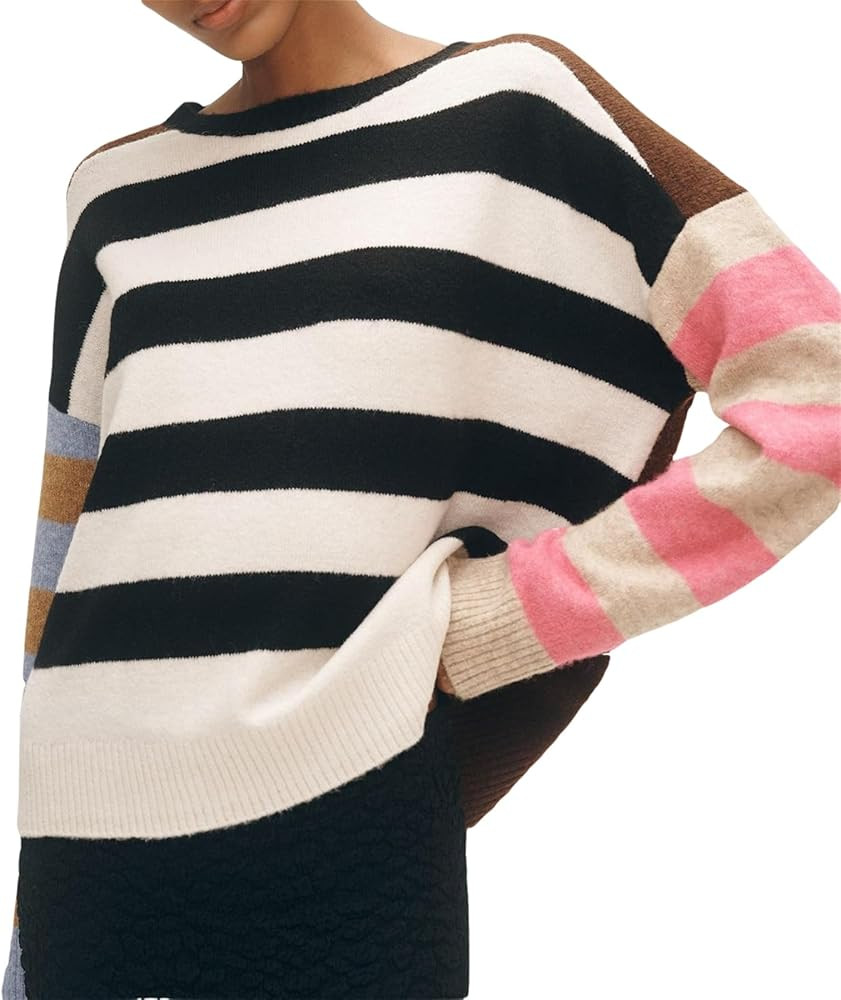 Oversized Striped Sweater Women Color Block Batwing Sleeve Pullover Sweaters Fall Crewneck Knit T... | Amazon (US)