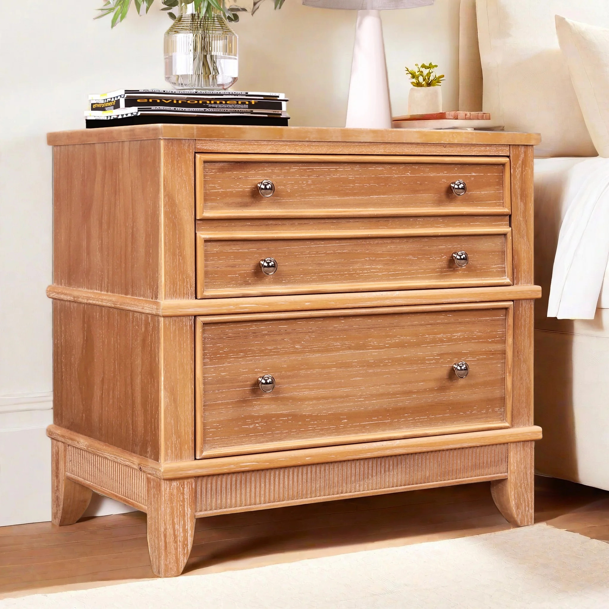 EUROCO  3-Drawer Side Table Nightstand for Bedroom, Living Room,  Hallway, Entryway,Silver Handle... | Walmart (US)