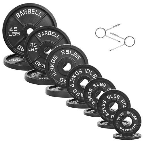 Fitvids Olympic Cast Iron 2-Inch Weight Plates for Strength Training & Weightlifting, 255 Pounds Set, Multiple Packages | Amazon (US)