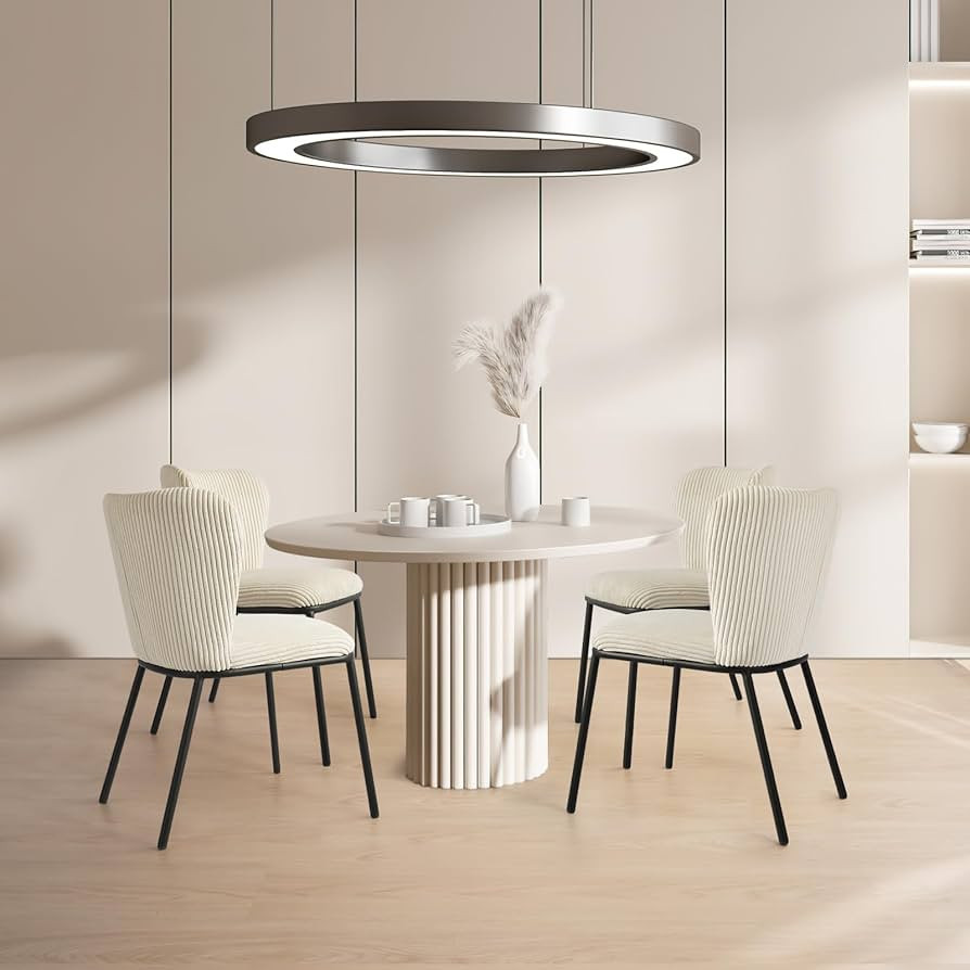 SIMTONAL Dining Room Chairs Set of 4, Kitchen Chairs with Metal Legs, Beige | Amazon (US)