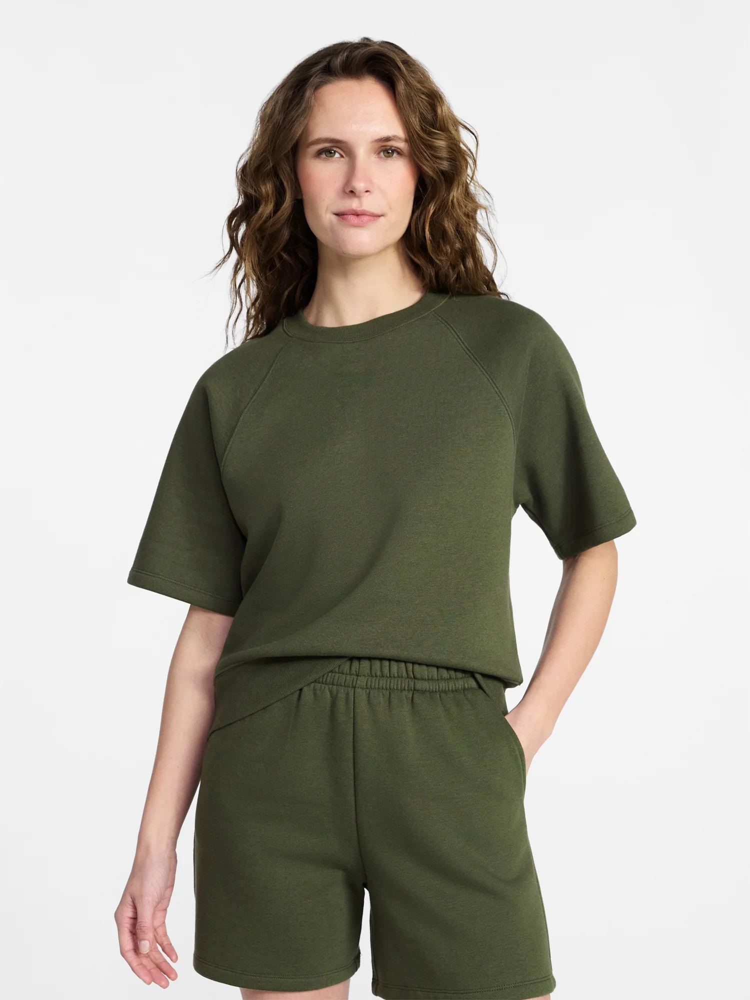 Time and Tru Women's Boxy Sweatshirt with Short Sleeves, Size XS-XXXL | Walmart (US)