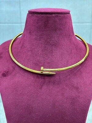 Elegant Yellow Gold-Plated Stainless Steel Nail Collar Designer Style Necklace.  | eBay | eBay US