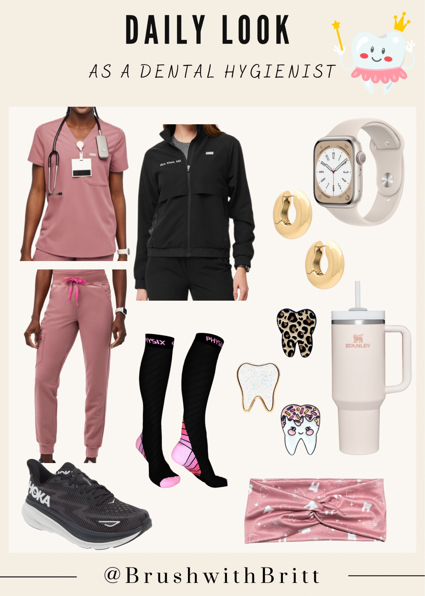Go to daily look as a dental hygienist! 🦷🩷 | dental, dental hygienist, workwear inspo, daily looks, ootd, scrubs, dental pins, headband, shoes for women, gold hoops, jewelry, Stanley, figs wear, style edit, workwear style edit. 

#LTKshoecrush #LTKworkwear #LTKstyletip
