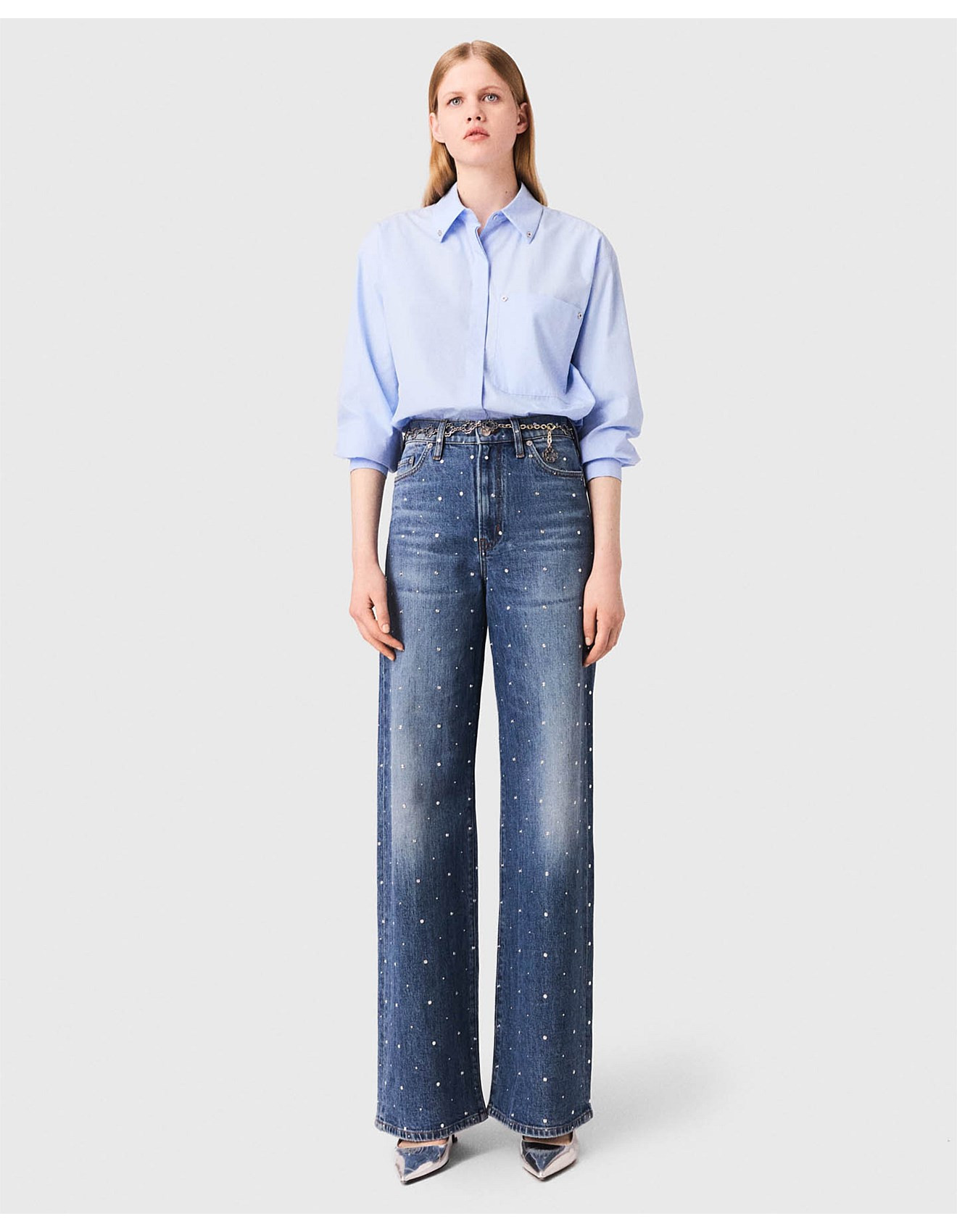 Maje Pantistud Studded Wide Leg Denim Jeans | David Jones | David Jones (Australia & New Zealand)