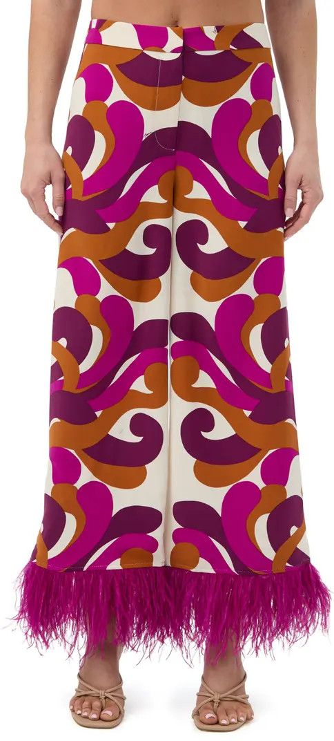 Trina Turk Short Weekend Printed Feather Trim Pant | Nordstrom | Nordstrom