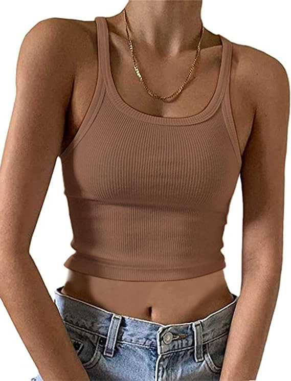 KAMISSY Women's Sleeveless Crop Tank Top Slim Fit Scoop Neck Ribbed Knit Basic Crop Cami Shirts T... | Amazon (US)