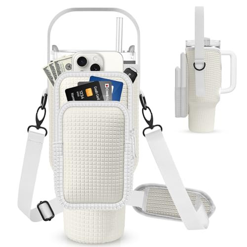 Water Bottle Carrier Bag with Phone Pocket for Stanley 30 oz Tumbler,Neoprene Water Bottle Holder Cross-boday Bag with Adjustable Shoulder Strap& Handheld Strap for Stanley Cup Accessories | Amazon (US)