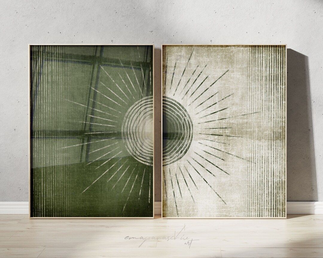 Dark Green Printable Art Set, Forest Green Abstract Sun Art Prints, Minimalist Olive Green Wall A... | Etsy (CAD)