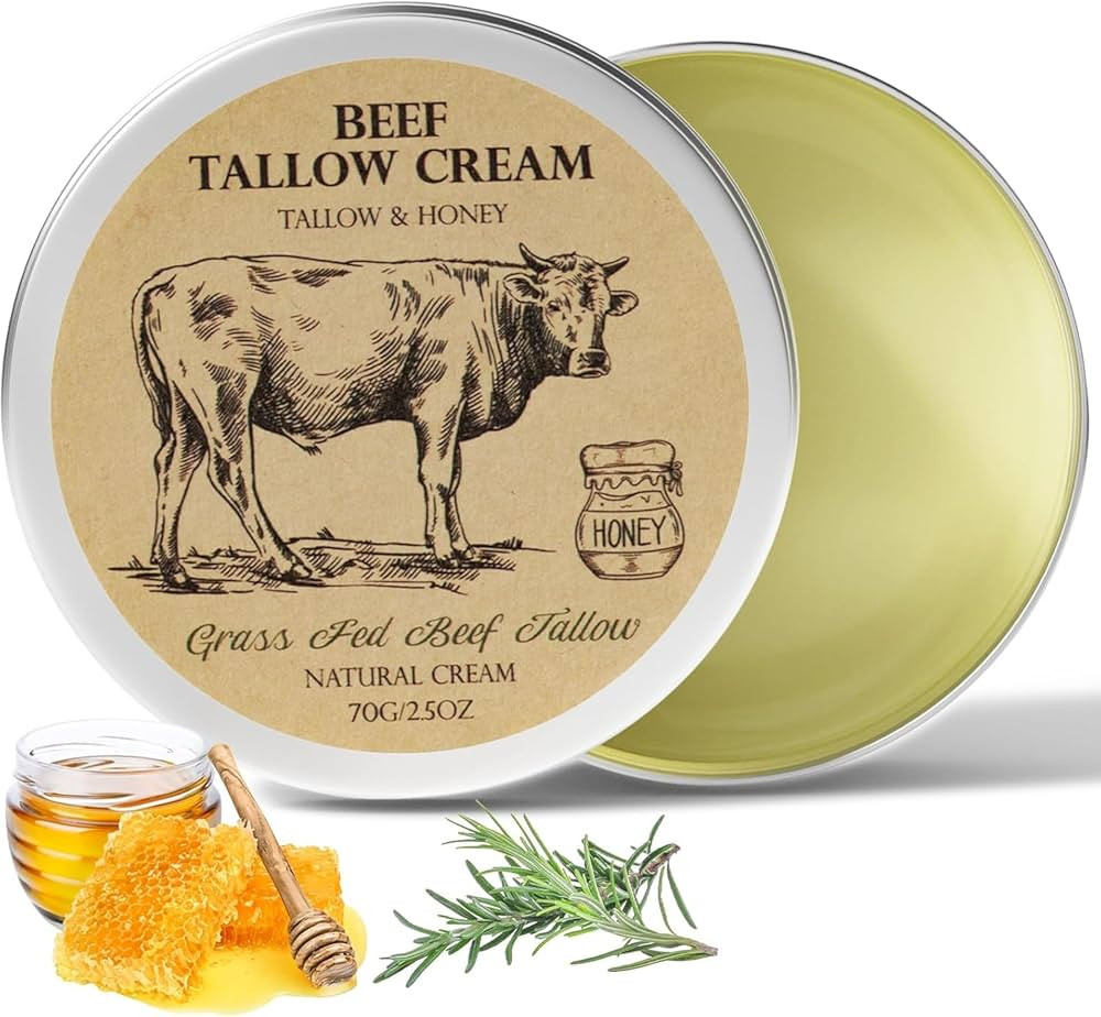 Beef Tallow for Skin, Tallow and Honey Cream,Tallow Face Moisturizer, Natural Grass-Fed Beef Tall... | Amazon (US)