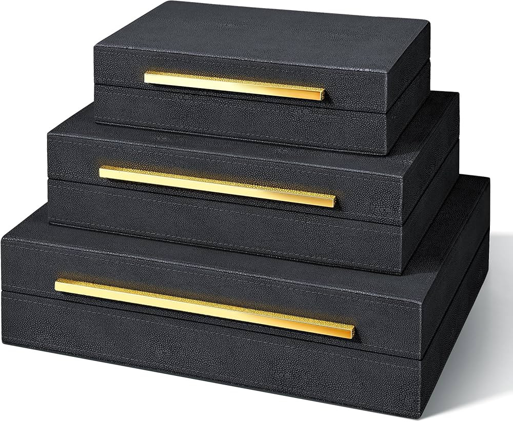 PETIARKIT Set of 3 Faux Leather Decorative Storage Boxes with Lids - Jewelry and Accessory Organi... | Amazon (US)