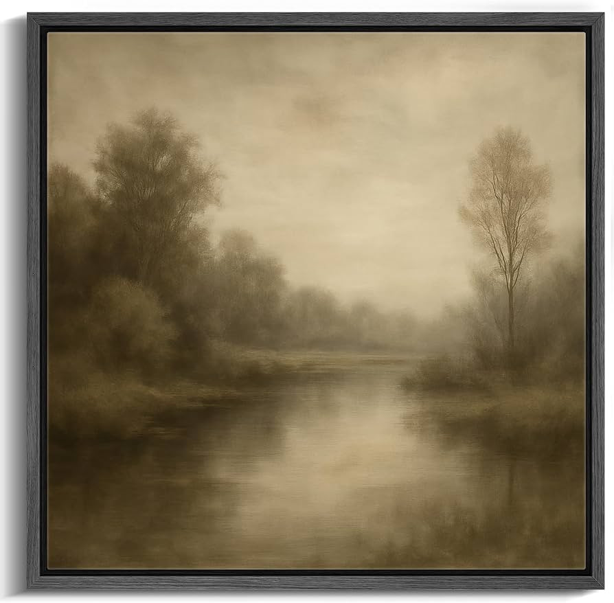 MUDECOR Framed Canvas Print Wall Art Sepia River Landscape with Bare Trees Illustrations Realism ... | Amazon (US)