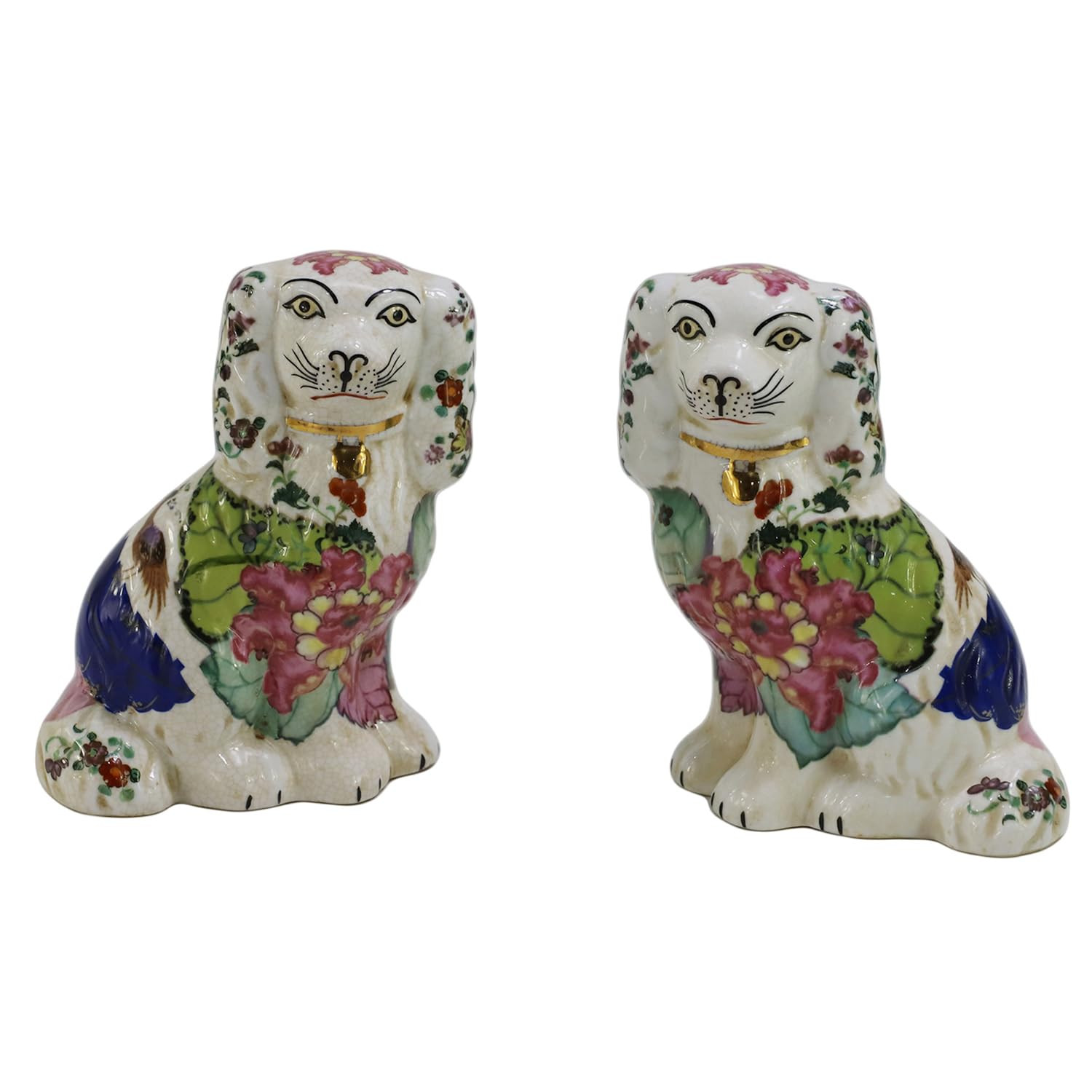 Hand Painted Vintage Porcelain 5.9" Small Tobacco Leaf Spaniel Dogs Figurines, Pair of Mantle Dog... | Amazon (US)
