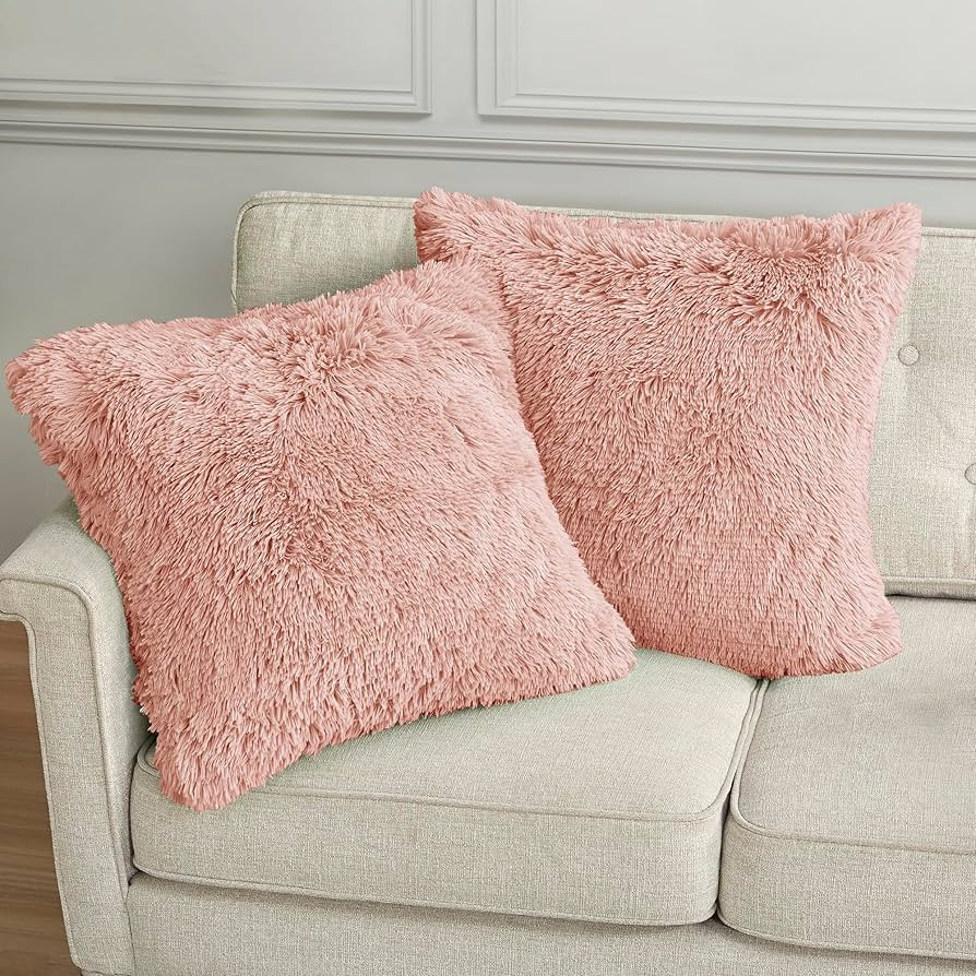 Hyde Lane Luxury Blush Faux Fur Throw Pillow Covers | Cute Fluffy Fuzzy Cushion Cover | Pink Pill... | Amazon (US)