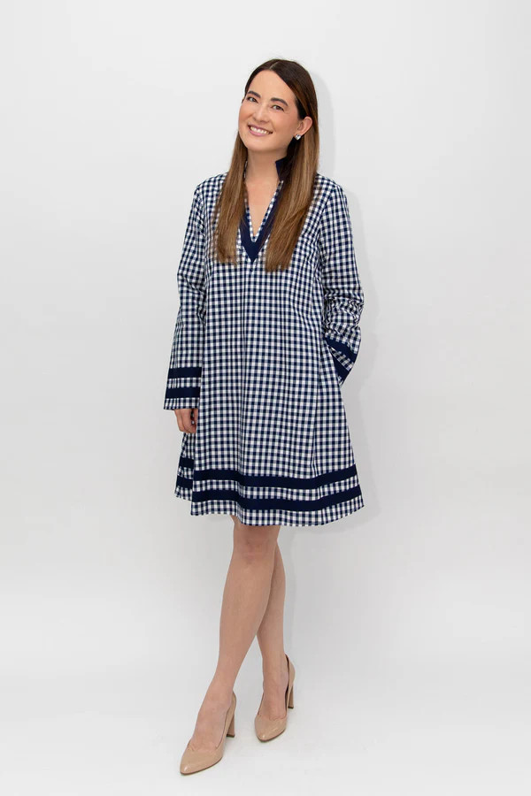 Gail Gingham A-Line Tunic Dress with Grosgrain Trim | Sail to Sable