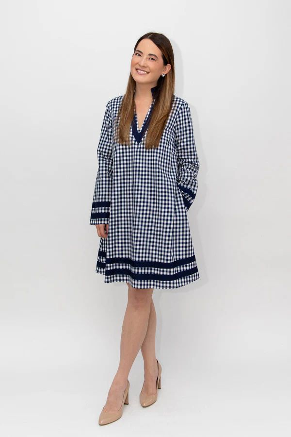 Gail Gingham A-Line Tunic Dress with Grosgrain Trim | Sail to Sable