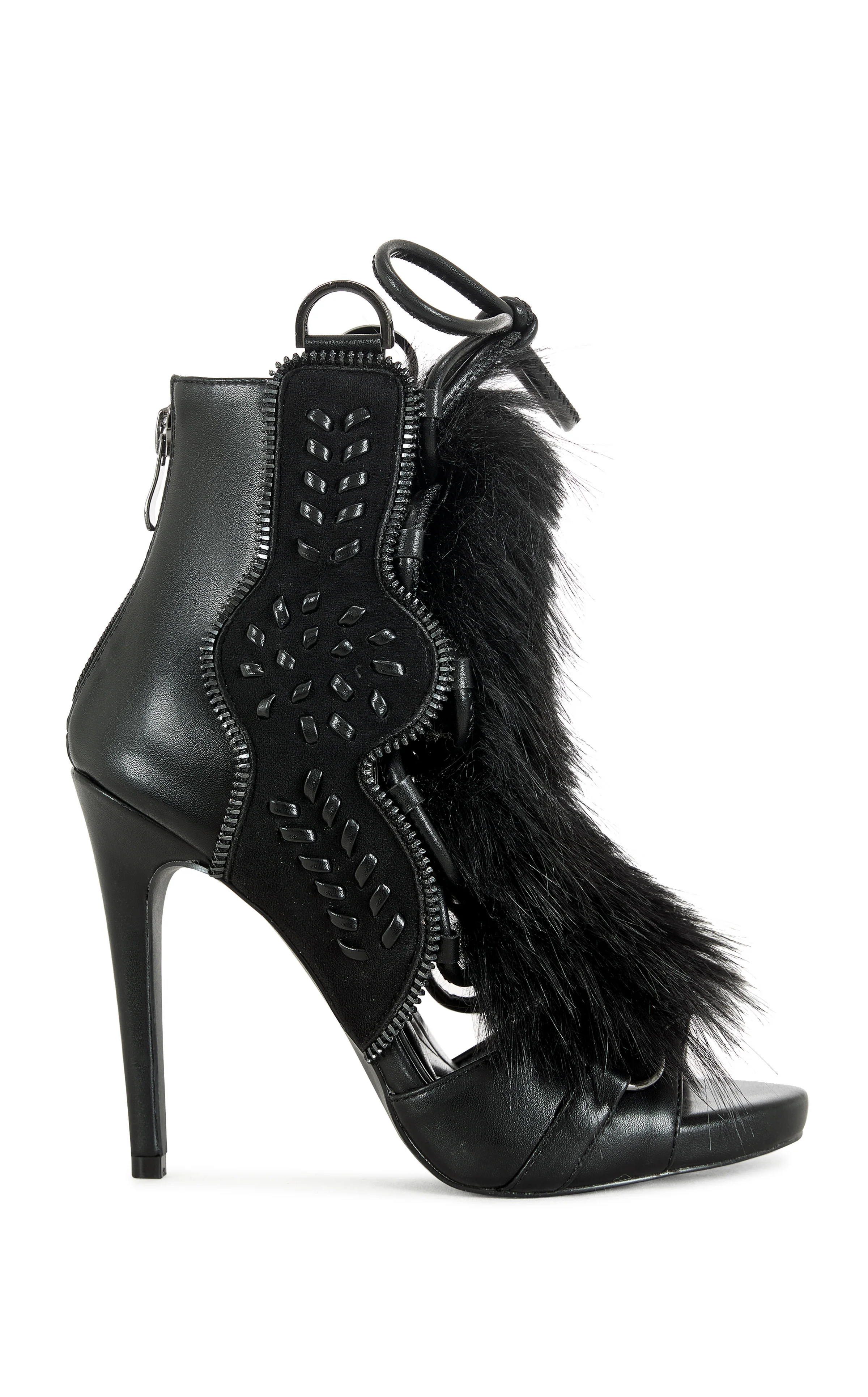SHAINY-BLACK FAUX FUR GLADIATOR SANDAL BOOTIE | Azalea Wang
