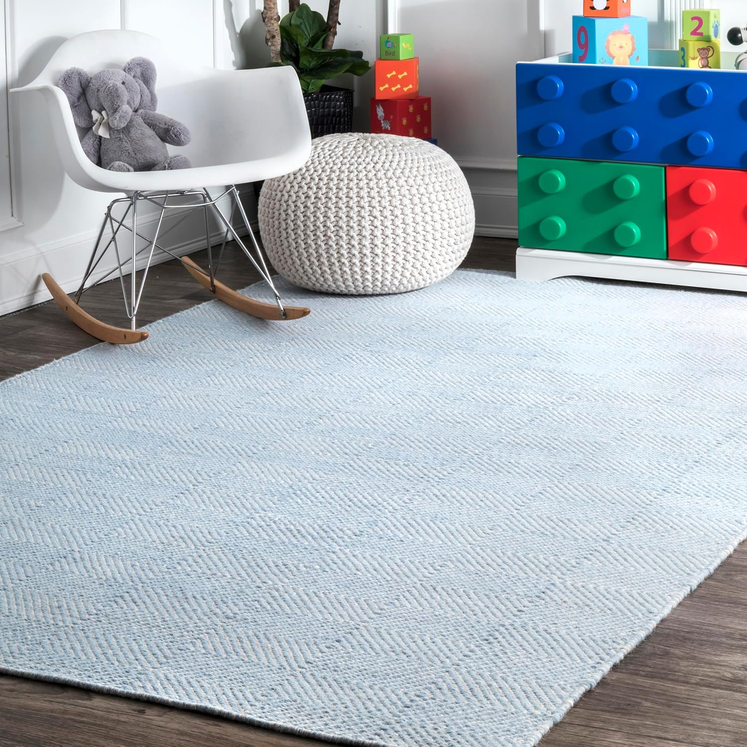 nuLOOM Ago Geometric 8x10 Wool Area Rug for Living Room Bedroom Dining Room Kitchen, Light Blue/Ivory | Amazon (US)