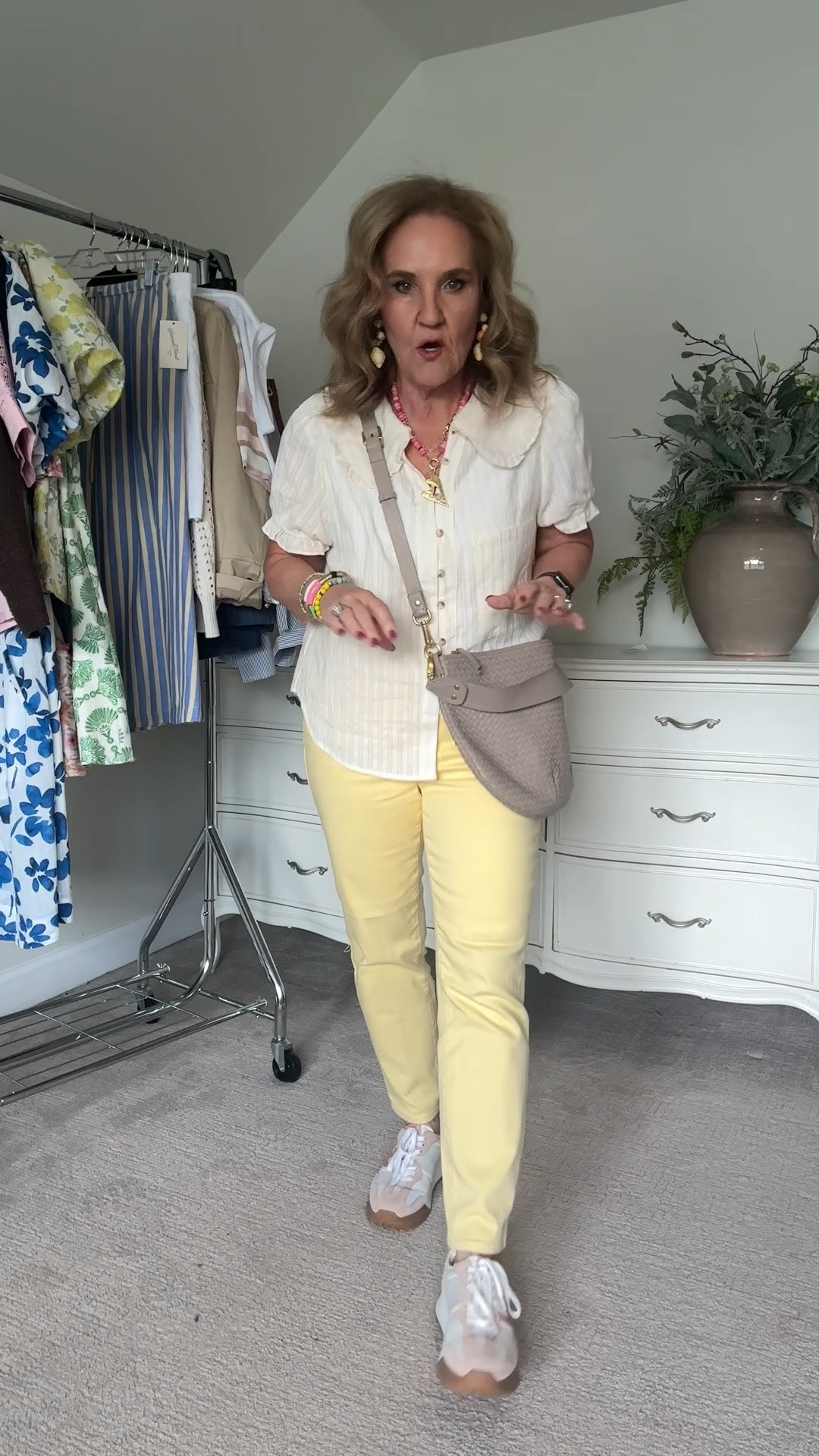 Top size medium the color is beige 
Slim straight yellow jeans size 8 petite 
Sneakers true to size 
Bag is a beautiful leather 
Allie Bess new collection is here. I’m linking some of my favorites. 
And my new earrings from target are so cute lemon earrings!

Spring outfit, spring fashion, casual outfit, Easter, casual outfit

#LTKSaleAlert #LTKWatchNow #LTKFindsUnder100