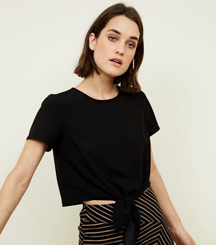 Black Tie Front Woven T-Shirt Add to Saved Items Remove from Saved Items | New Look (UK)