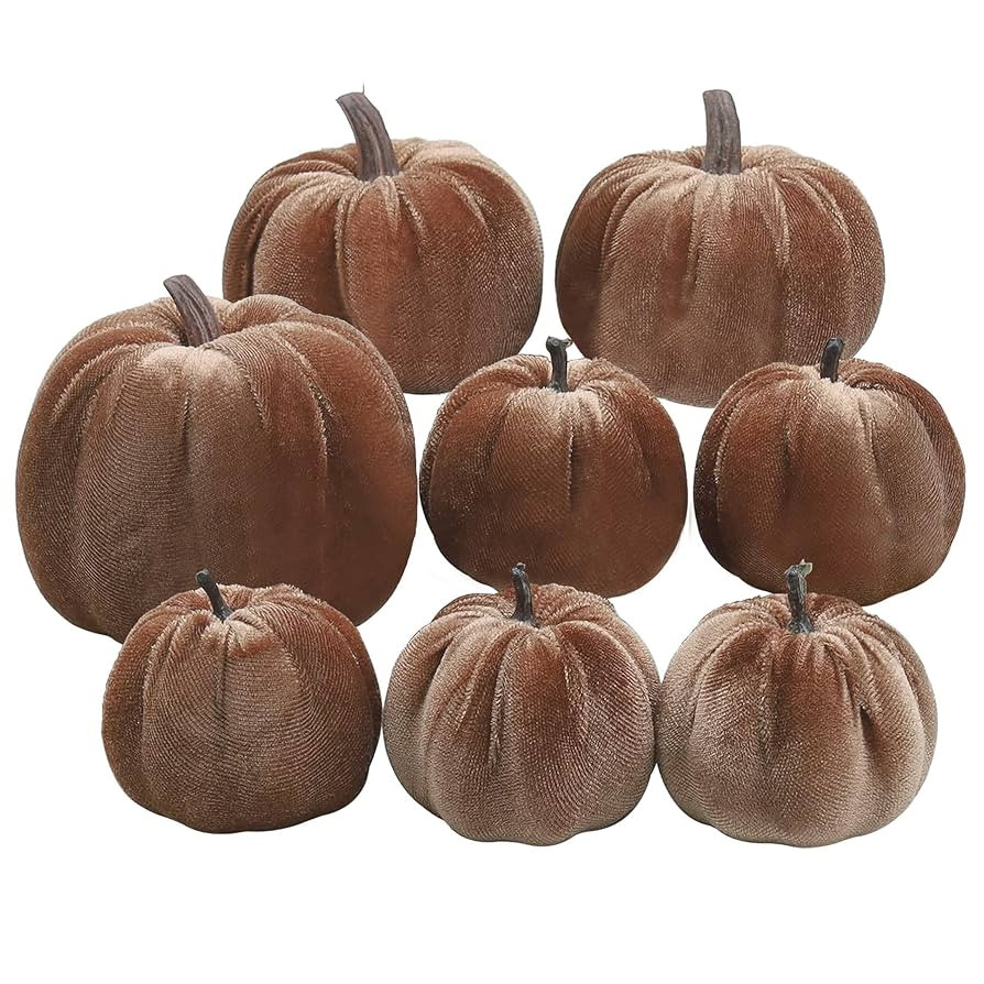 Woration 8pcs Velvet Champagne Pumpkins Fall Harvest Home Artificial Halloween Pumpkins Theme Tha... | Amazon (US)