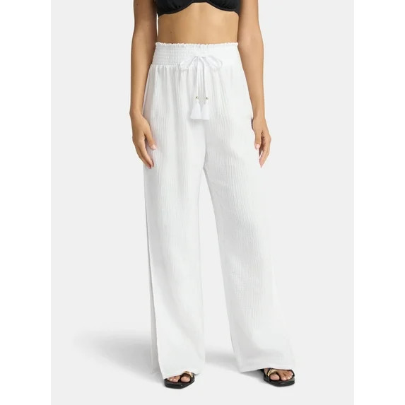Time and Tru Women's Cotton Coverup Pants with Side Slits, Sizes XS-XL | Walmart (US)