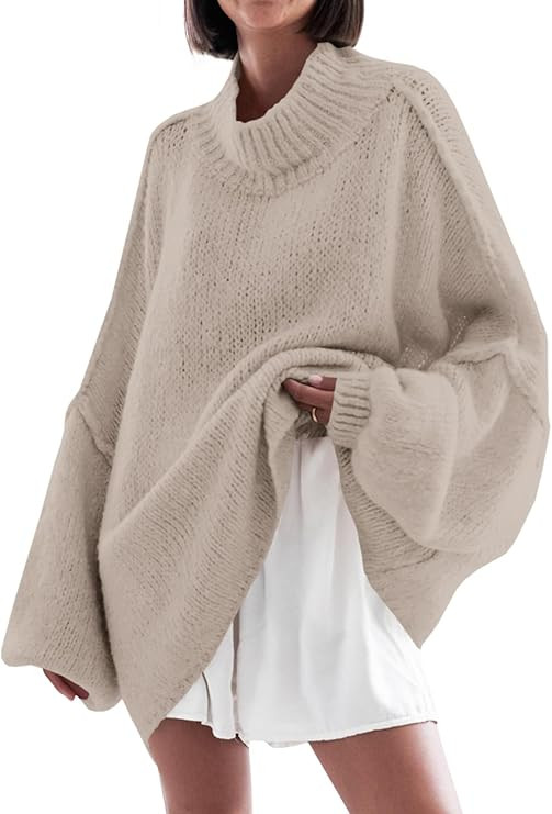 Saodimallsu Womens Oversized Sweaters Mock Neck Batwing Long Sleeve 2025 Fall Trendy Ribbed Knit ... | Amazon (US)