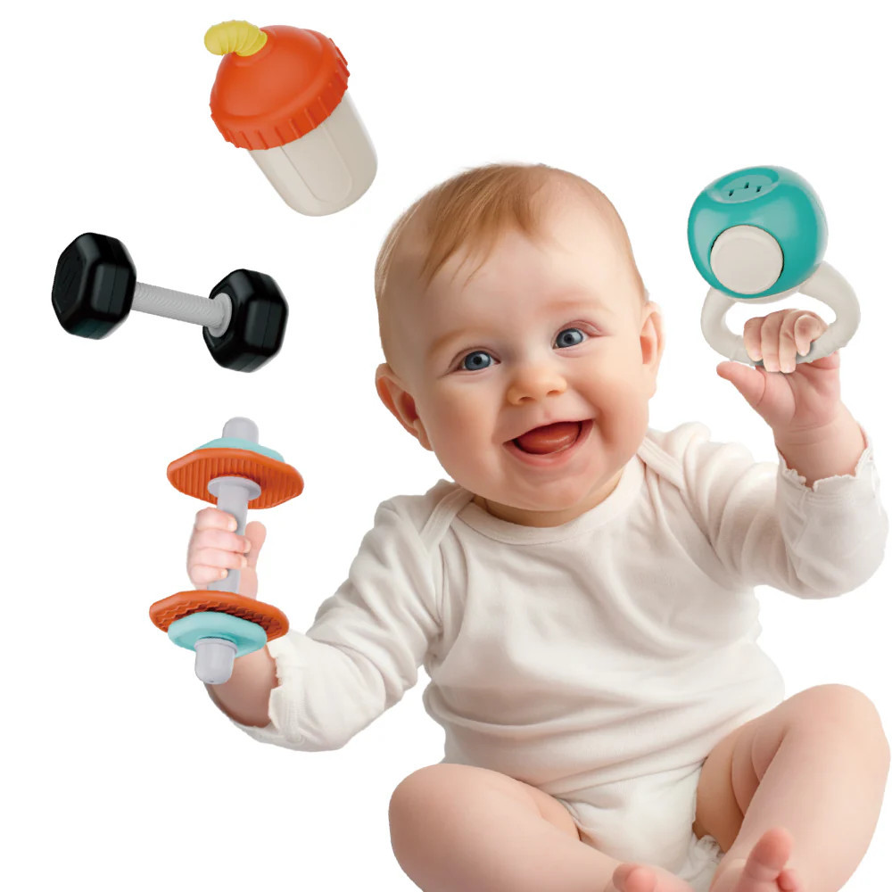 Tiny Wonders(TM) Baby Rattles and Teether Set, 4pcs Gym Series | iPlay iLearn