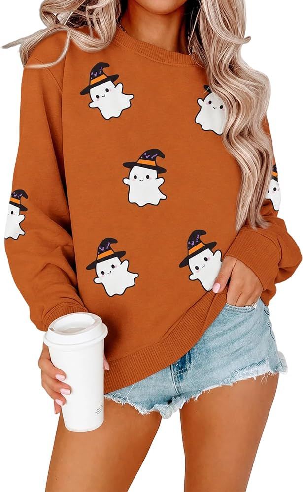 Halloween Sweatshirt Women Spooky Season Sweaters Sequin Skeleton Shirt | Amazon (US)