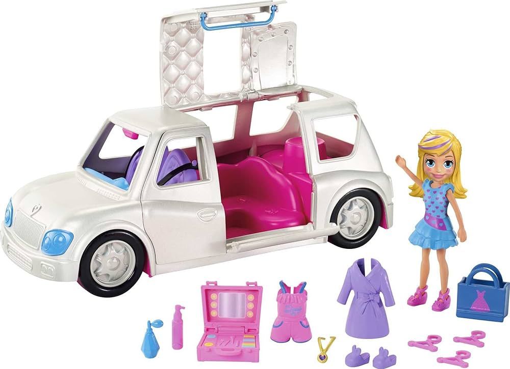 Polly Pocket Arrive in Style Limo Vehicle with 3-inch Polly Doll, 3 Hangers, Makeup Case, Shoppin... | Amazon (US)