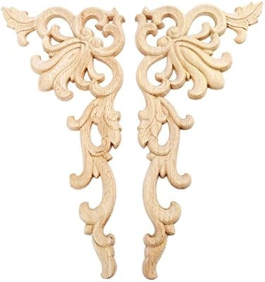 MUXSAM 2Pcs Wood Carved Corner Onlay Applique for Home Furniture Door Cabinet Unpainted Safety De... | Amazon (US)