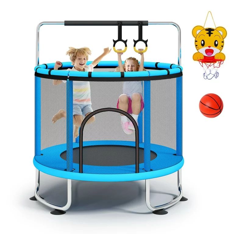 Fisca 55''Mini Trampoline for Kids, Toddler Trampoline with Basketball Hoop, Enclosure Net and Ri... | Walmart (US)