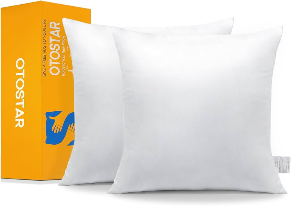 OTOSTAR Pack of 2 Throw Pillow Inserts, 24 x 24 Square Cushion Inner Soft Fluffy Plump Stuffer Cu... | Amazon (US)