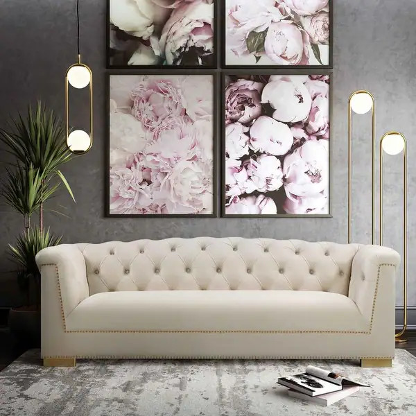 Farah Cream Tufted Velvet Sofa by Inspire Me Home Decor | Bed Bath & Beyond
