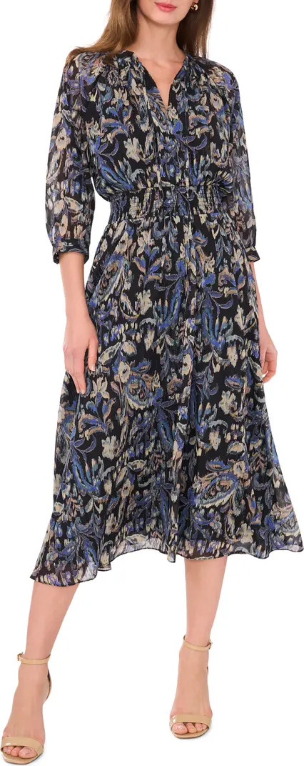 Halogen® Print Smocked Waist Chiffon Midi Dress | Nordstrom | Nordstrom