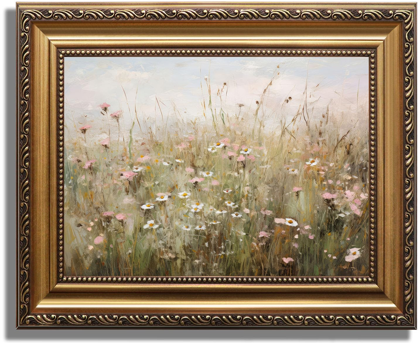 ASTRDECOR Vintage Gold Framed Canvas Wall Art, Farmhouse Wall Decor Wildflower Field Landscape Oi... | Amazon (US)