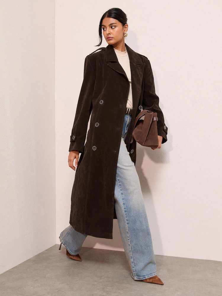Buy Friends Like These Brown Faux Suede Maxi Belted Trench Coat from Next USA | Next US
