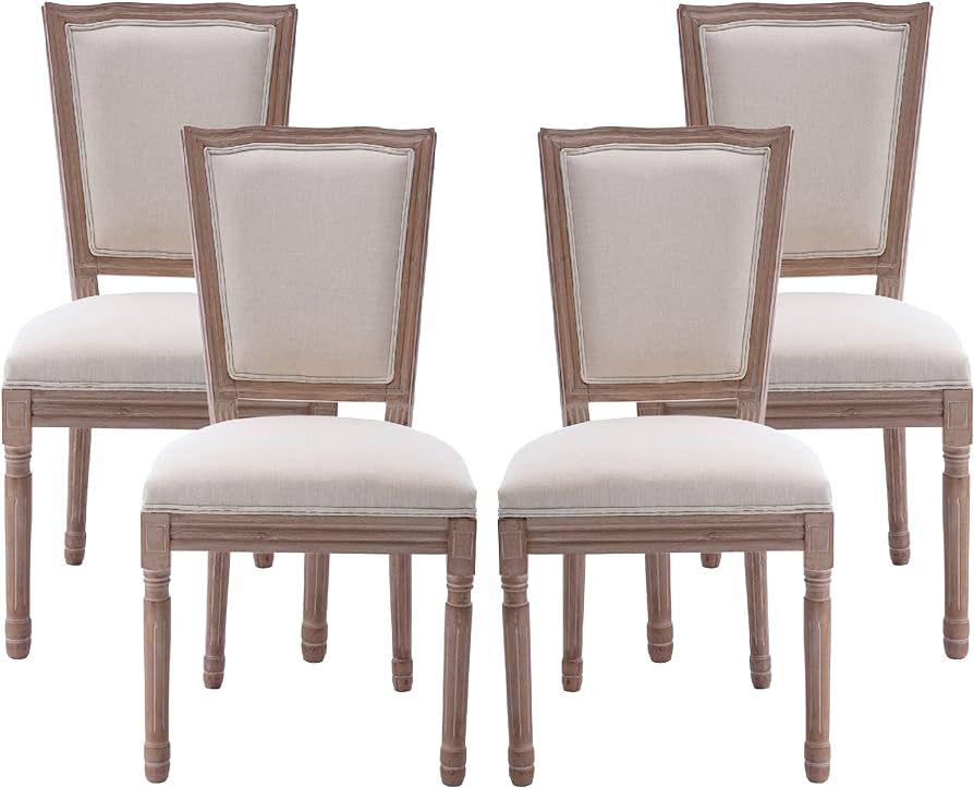 Nrizc French Country Dining Chairs Set of 4, Farmhouse Fabric Dining Room Chairs with Square Back... | Amazon (US)