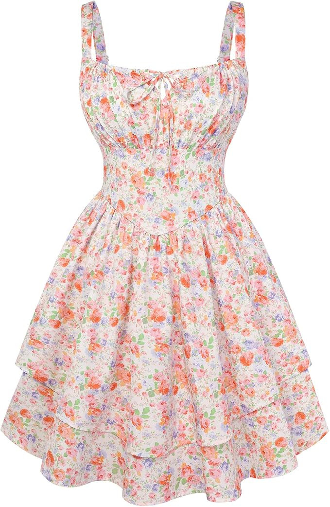 Scarlet Darkness Floral Mini Corset Dress for Women Teen 2026 Summer Spring Flowy A-Line Sundress... | Amazon (US)