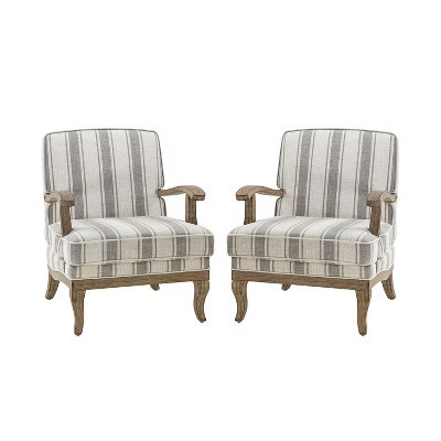 Set of 2 Rinaldo Farmhouse Style Armchair with Romantic Stripes Armchair for Living Room Lounge Bedroom| ART OF LIVING DESIGNS-GREY | Target