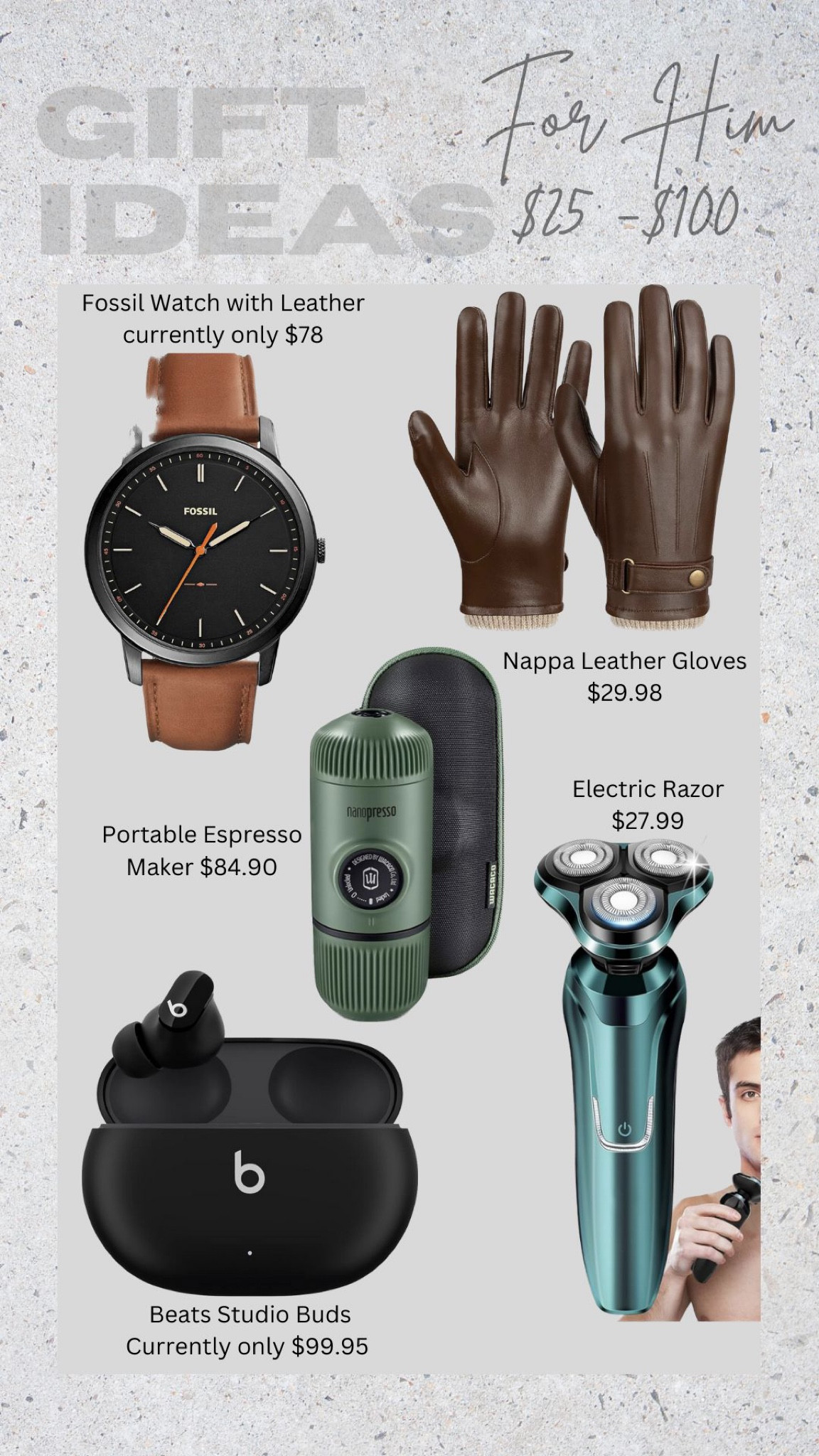 Gift ideas for men under $100

Gift for boyfriend, Christmas gift, gift for husband, gift for young men, leather gloves for men, watch for men, razor, earbuds, trendy gifts 

#LTKGiftGuide #LTKfindsunder100 #LTKmens