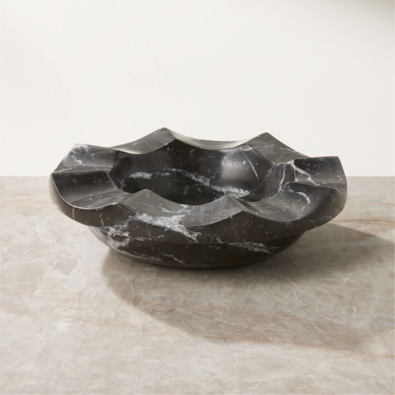 Tabi Black Scalloped Marble Decorative Bowl + Reviews | CB2 | CB2