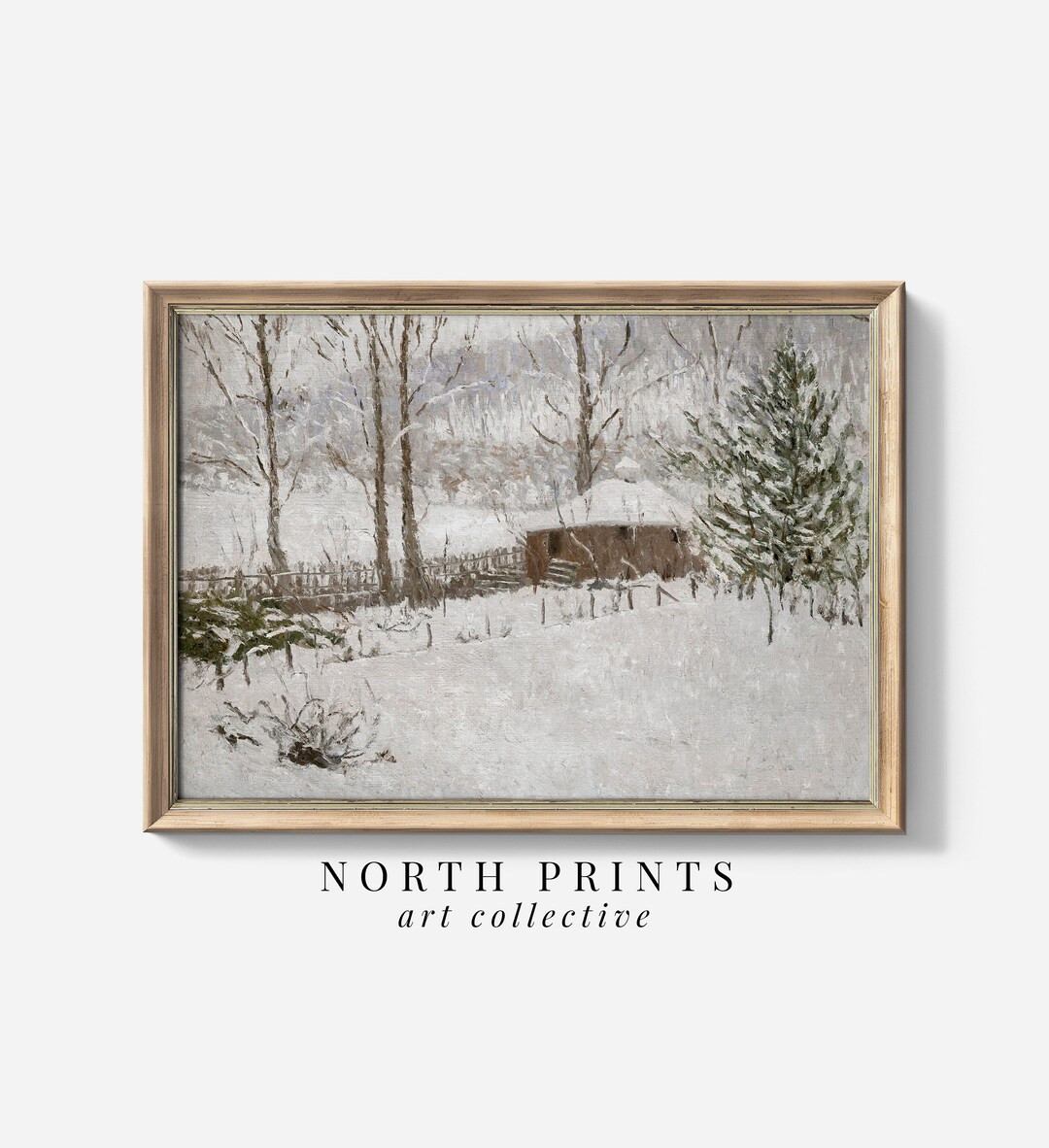 Winter Cabin Vintage Painting Wall Art PRINTABLE Rustic - Etsy | Etsy (US)