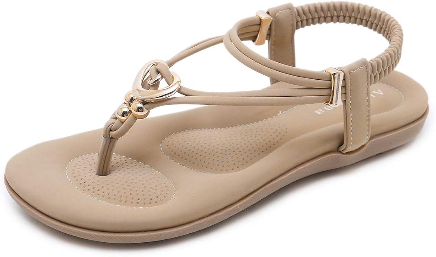 Women's Summer Sandals Beach Bohemian Beaded Ankle Walking Strap Casual Flip Flops Ladies Sexy Flats | Amazon (US)