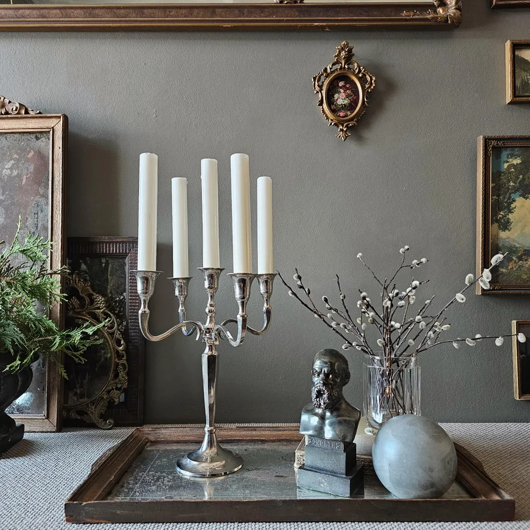 Silver Tone Classic Faceted 5 Candle Candelabra - Etsy | Etsy (US)