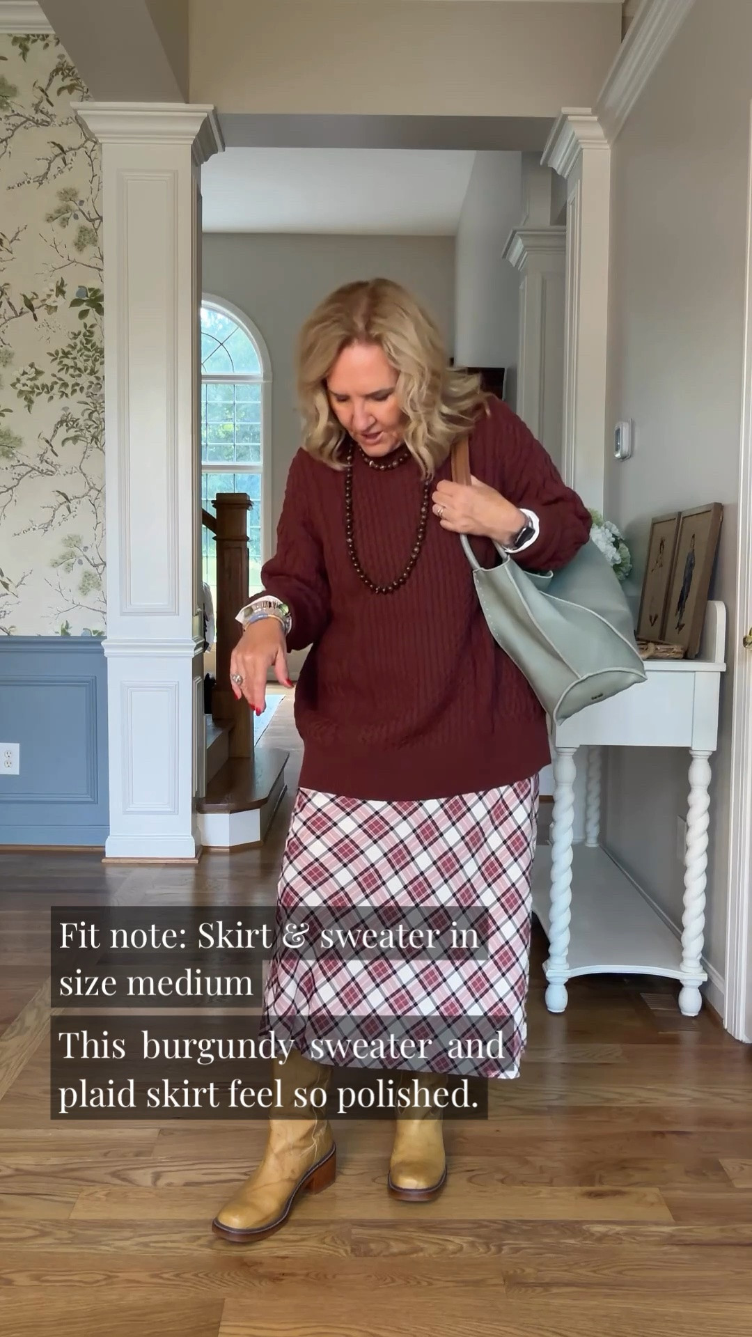 This burgundy sweater and plaid skirt combination feels very fall to me. I’m wearing a medium in both, and the tall boots are just the right finishing touch.

#LTKootd #LTKgrwm #LTKOver40