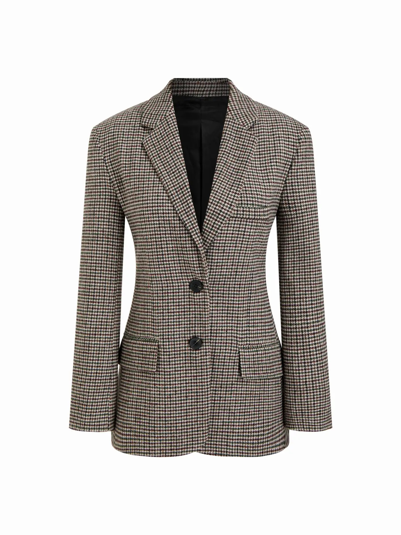 Notched Collar Houndstooth Cinched Waist Button Blazer | Cider