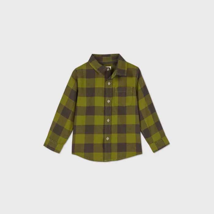 Toddler Boys' Long Sleeve Woven Plaid Button-Down Shirt - Cat & Jack™ Olive Green | Target